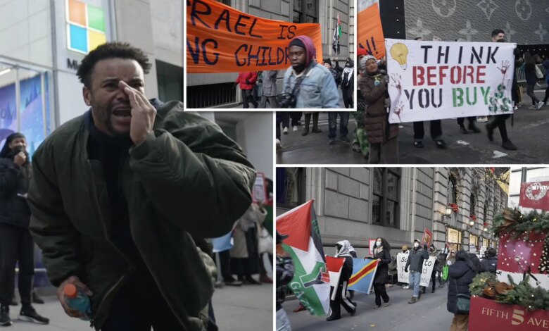 Anti-Israel protesters disrupt Black Friday shoppers on NYC's ritzy Fifth Avenue