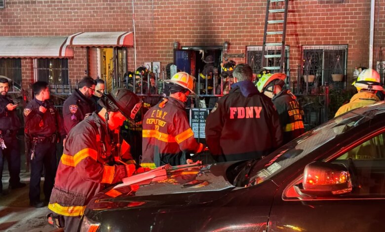 Firefighters and police responding to a fire in the Bronx.