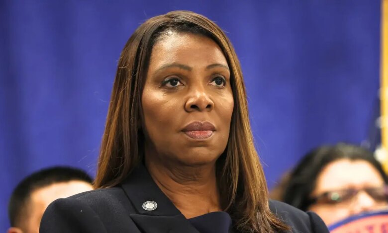 Letitia James at a New York press conference