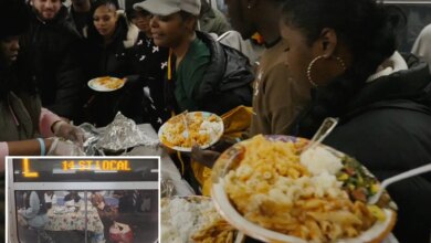 NYC subway riders treat strangers to bountiful Thanksgiving spread on L train