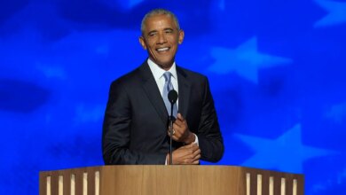 Barack Obama speaking at the Democratic National Convention