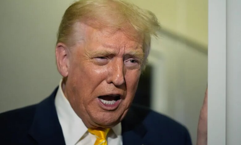 President Donald Trump speaking to reporters on Air Force One.