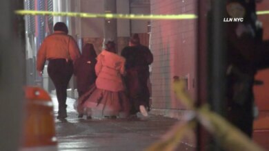 People leaving a sweet sixteen party that was the site of a shooting.