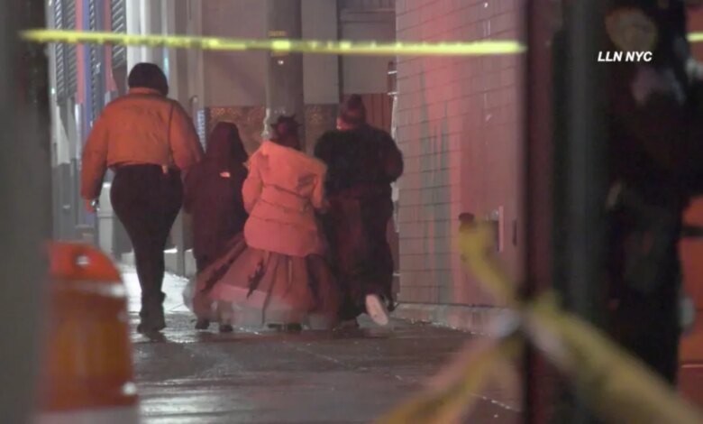 People leaving a sweet sixteen party that was the site of a shooting.