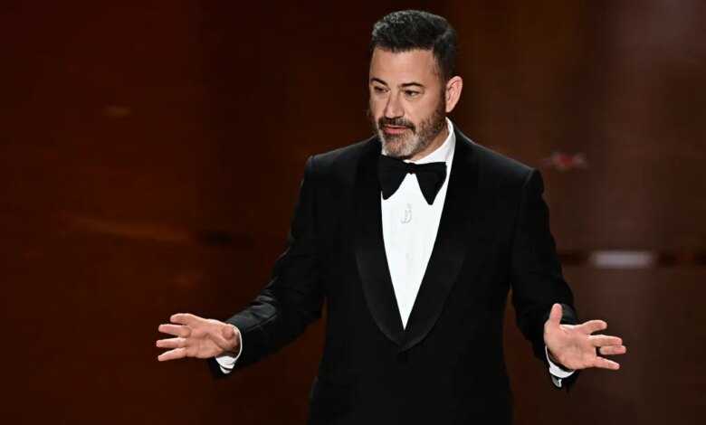 TV host Jimmy Kimmel speaking onstage at the 96th Annual Academy Awards.