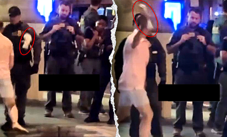 Sean Dunn allegedly throwing a sandwich at a federal officer