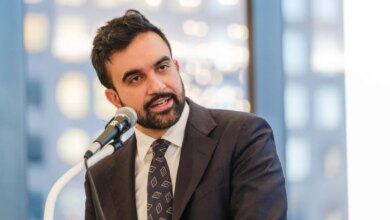 New York City mayor-elect Zohran Mamdani speaking at a press conference.