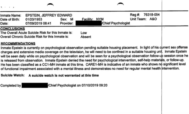 Psychological assessment of Jeffrey Epstein