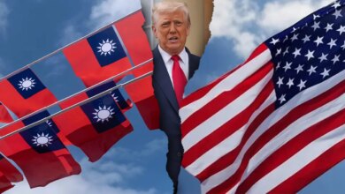 Taiwan and United states flags next to President Donald J. Trump