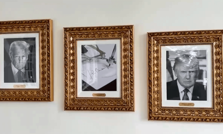 Joe Biden autopen signature next to President Trump's portraits