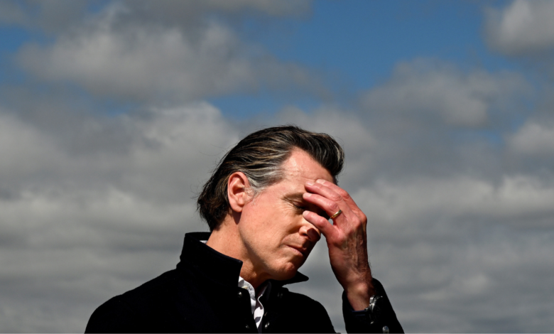 California Governor Gavin Newsom attends a news conference.