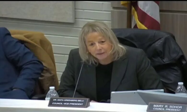 Old Bridge Township councilmember Anita Greenberg-Belli speaking at the meeting.