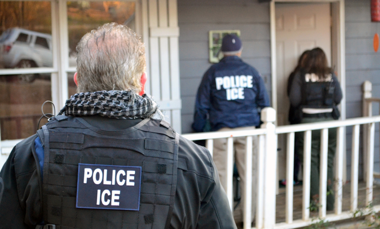 ICE Agents approach a home