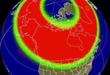 Illustration of a map showing the northern lights sight line for January 2026.