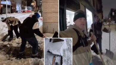 Duo goes viral for shoveling NYC sidewalks for free after Winter Storm Fern