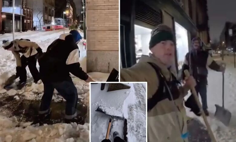 Duo goes viral for shoveling NYC sidewalks for free after Winter Storm Fern