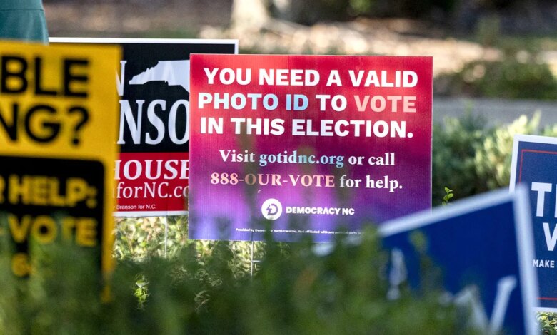 Voter ID signs during the 2024 election