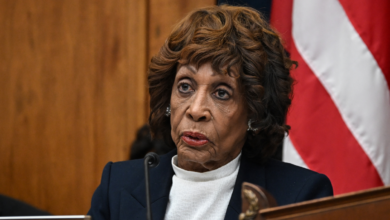 U.S. Representative Maxine Waters, Democrat from California questions Treasury Secretary Scott Bessent during a hearing on Capitol Hill.