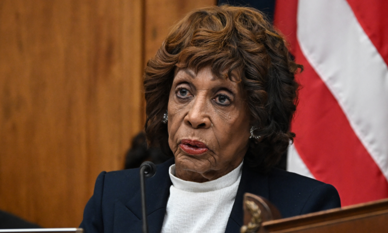 U.S. Representative Maxine Waters, Democrat from California questions Treasury Secretary Scott Bessent during a hearing on Capitol Hill.