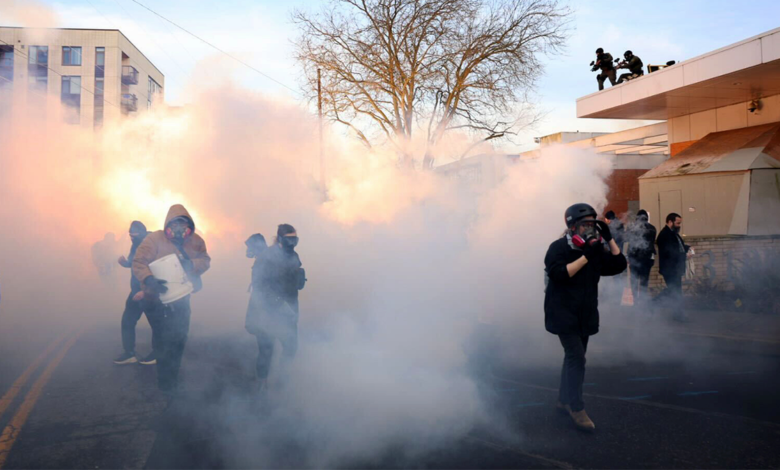 Federal agents lobbed tear gas and flash bangs at protesters