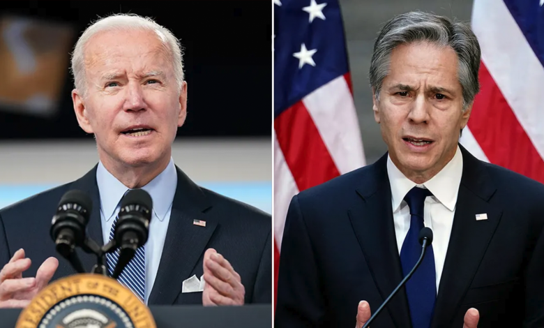 Joe Biden and Antony Blinken split image