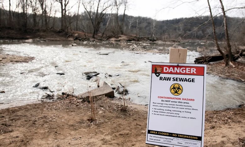 Potomac sewage spill warning sign