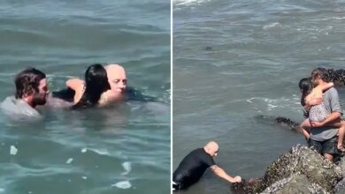 Dramatic video shows brave surf instructor jump into to action to save drowning girl