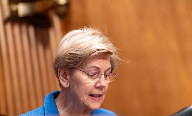United States Senator Elizabeth Warren questioning John Jovanovic during a Senate Banking Hearing.