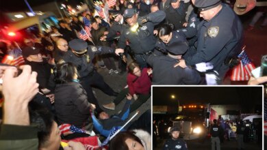 Hundreds of protesters swarm proposed NYC men’s homeless shelter site, physically block construction truck