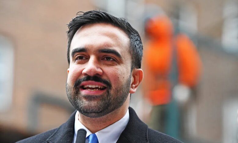 NYC Mayor Zohran Mamdani speaking at a press conference to announce plans to dismantle scaffolding.