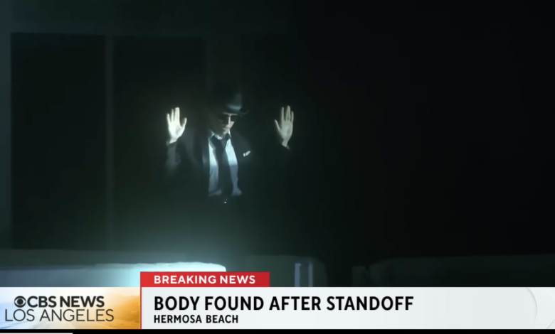 Suspect being arrested by the Hawthorne/Hermosa Beach Police SWAT team.