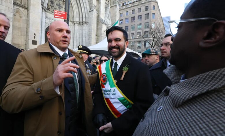 NYC Mayor Zohran Mamdani arrives at St. Patrick's Cathedral during the annual St. Patrick's Day Parade on March 17, 2026.