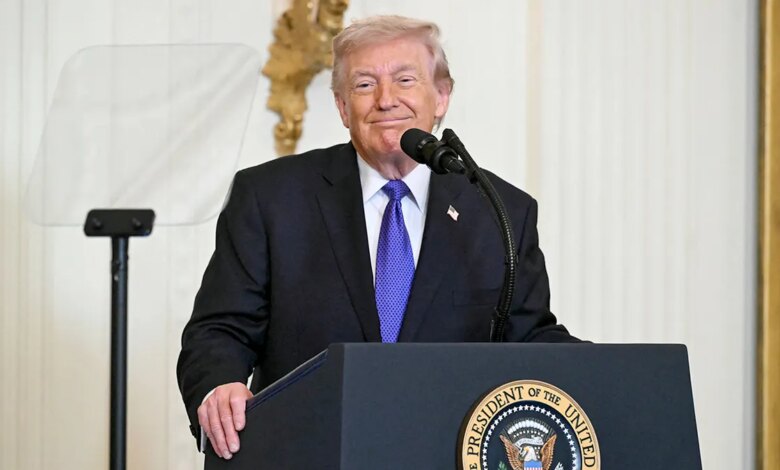 President Donald Trump delivers remarks at a White House ceremony honoring three U.S. service members with the Medal of Honor.
