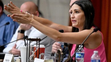 Chino Valley Unified School District President Sonja Shaw speaking at a school board meeting.