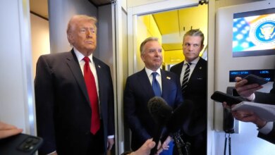 Trump, Steve Witkoff and Pete Hegseth during an AF1 Gaggle