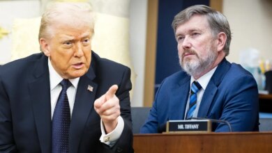 A split image of President Trump and Rep. Thomas Massie