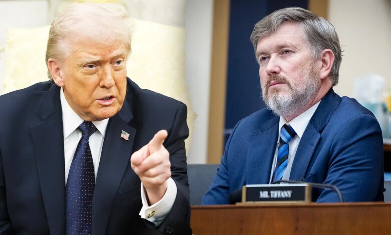 A split image of President Trump and Rep. Thomas Massie