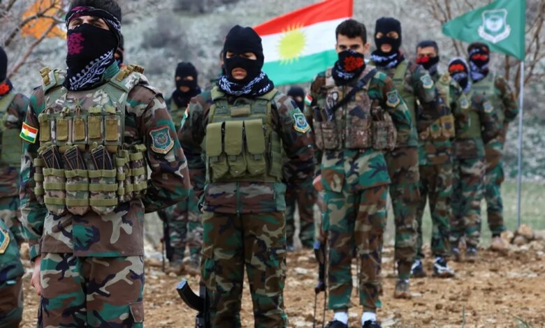 Iranian Kurdish fighters from the Kurdistan Freedom Party (PAK) take part in a training session at a base on the outskirts of Erbil, Iraq February 12, 2026.