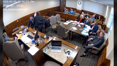 Rob Hopkins, a transgender lawyer in Oklahoma, was jailed for contempt during a procedural hearing in Ada, Oklahoma, last month after a viral meltdown. Surveillance footage and images provided by Oklahoma District Attorney's Office, 22nd Prosecutorial District.