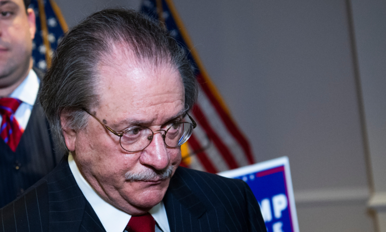 A photo of Joe diGenova following a news conference at the RNC.