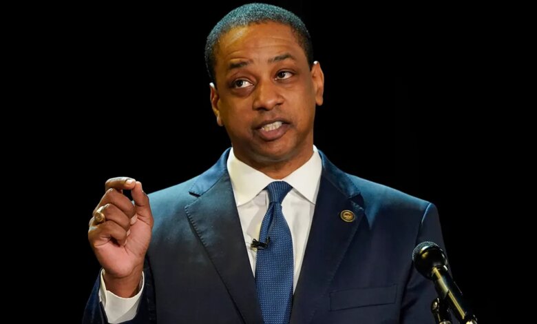 Lt. Gov. Justin Fairfax gesturing during a debate at Virginia State University in Petersburg, Va.