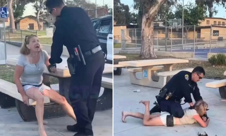 Instant karma for Karen who bit San Diego cop after racist rant