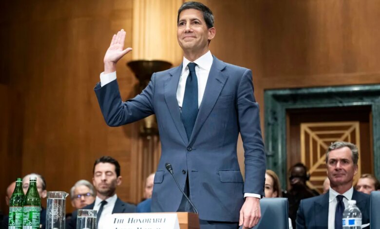 Kevin Warsh, President Trump's nominee to be the next Chairman of the Federal Reserve, getting sworn in at a hearing of the Senate Banking, Housing, and Urban Affairs committee on April 22, 2026.