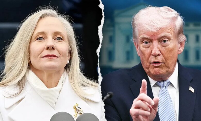 Abigail Spanberger and Donald Trump shown in split image during dispute over Virginia tax policies
