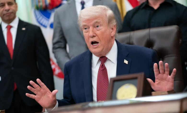 Washington, DC Trump and his advisors are seen during an announcement on researching the effects of psychedelic drugs in medical treatment for veterans, in the Oval Office of the White House in Washington, DC.