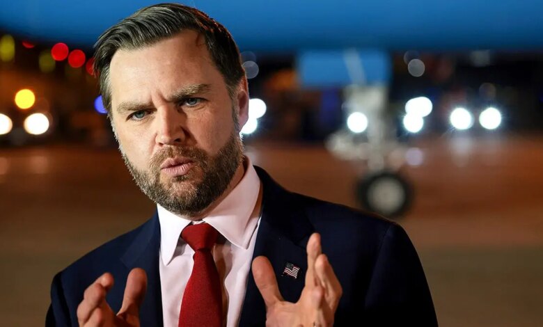 Vice President JD Vance speaks to reporters before boarding Air Force Two.