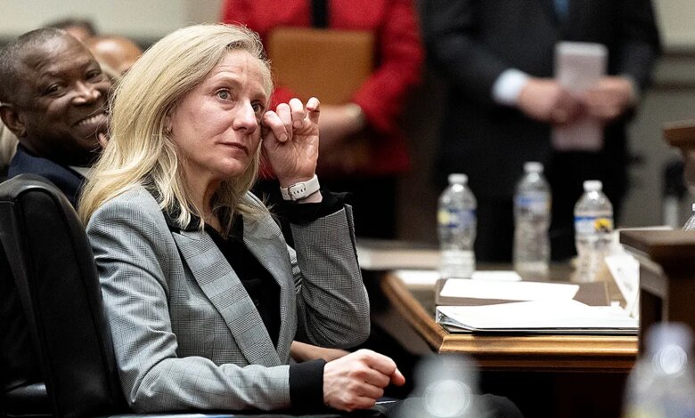 Gov. Abigail Spanberger wiping a tear during investiture ceremony of Chief Justice Cleo E. Powell in Supreme Court chamber
