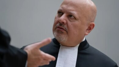 Chief Prosecutor Karim Khan talks before convening the International Criminal Court (ICC) in The Hague, Netherlands, on March 14, 2025.
