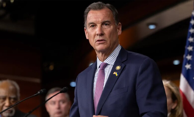 Rep. Tom Suozzi speaking at a press conference with members of the Congressional Ukraine Caucus in Washington, D.C.