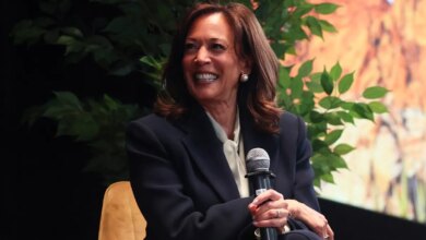 Former Vice President Kamala Harris speaking at MEET Las Vegas event.